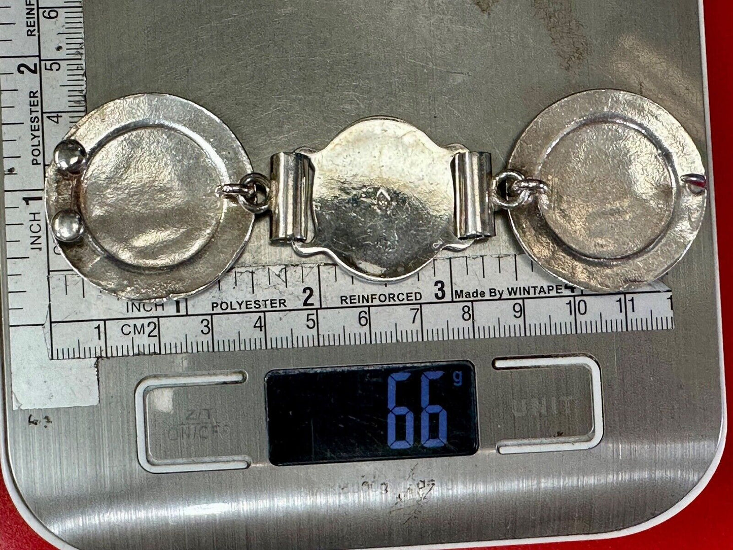 Antique 900 Silver three piece 5" wide southwest concho pattern belt buckle