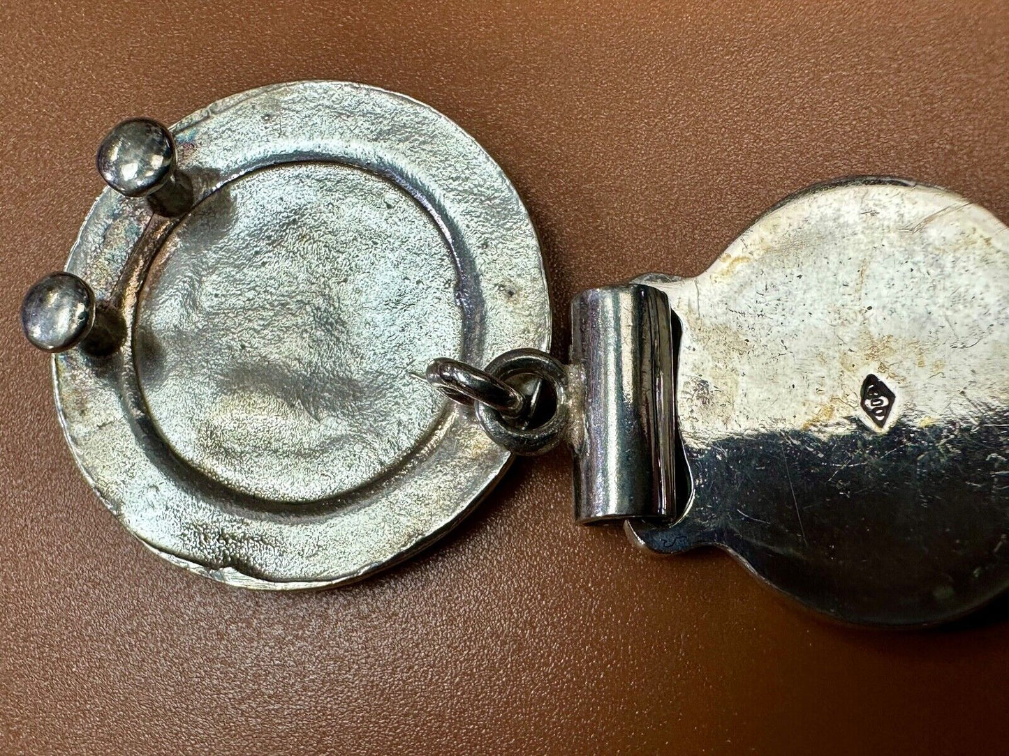 Antique 900 Silver three piece 5" wide southwest concho pattern belt buckle
