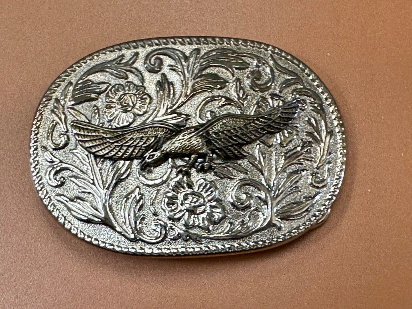 The Eagle Flying with Wings Wide Vintage two tone flower swirl belt buckle