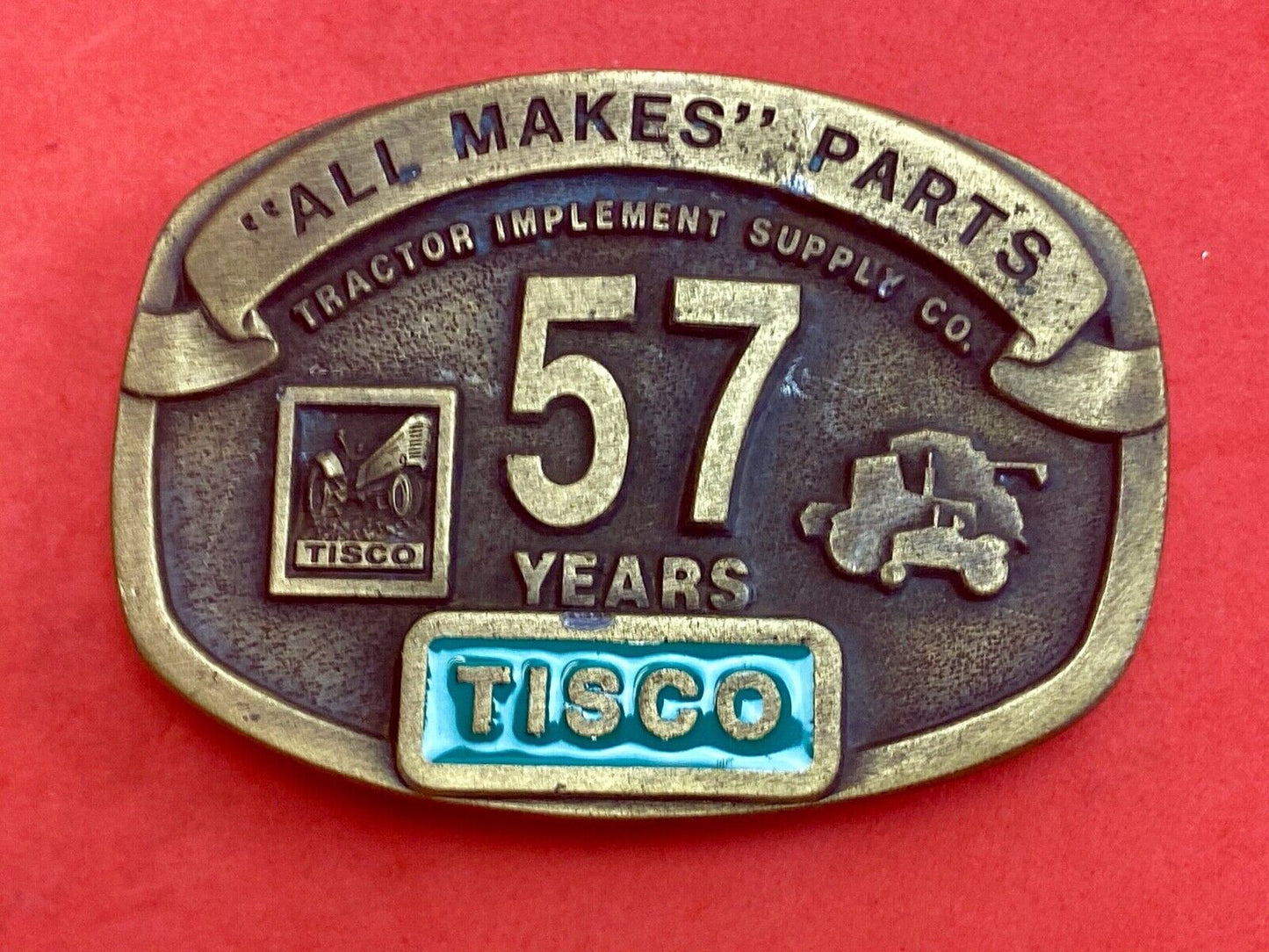 Tisco Tractor Implement Supply 57 years Spec Cast Brass Belt Buckle series 5