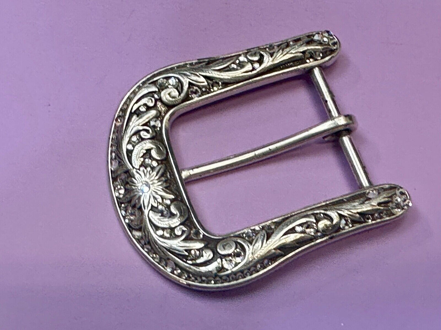 3" wide silver tone Cowgirls ranger style Belt Buckle with Rhinestone Accents
