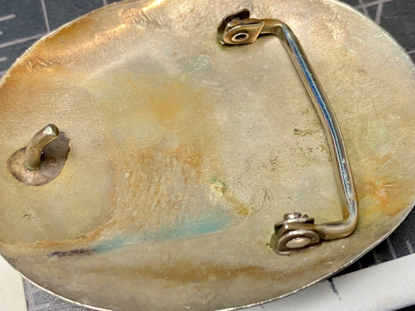 Bear Coming At You! Crushed Turquoise Belt Buckle - Hallmarked Nc? Navajo?