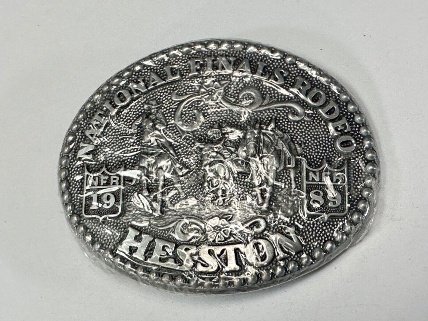 1989 NFR Rodeo Vintage Hesston Belt Buckle Steer Wrestling New Nos