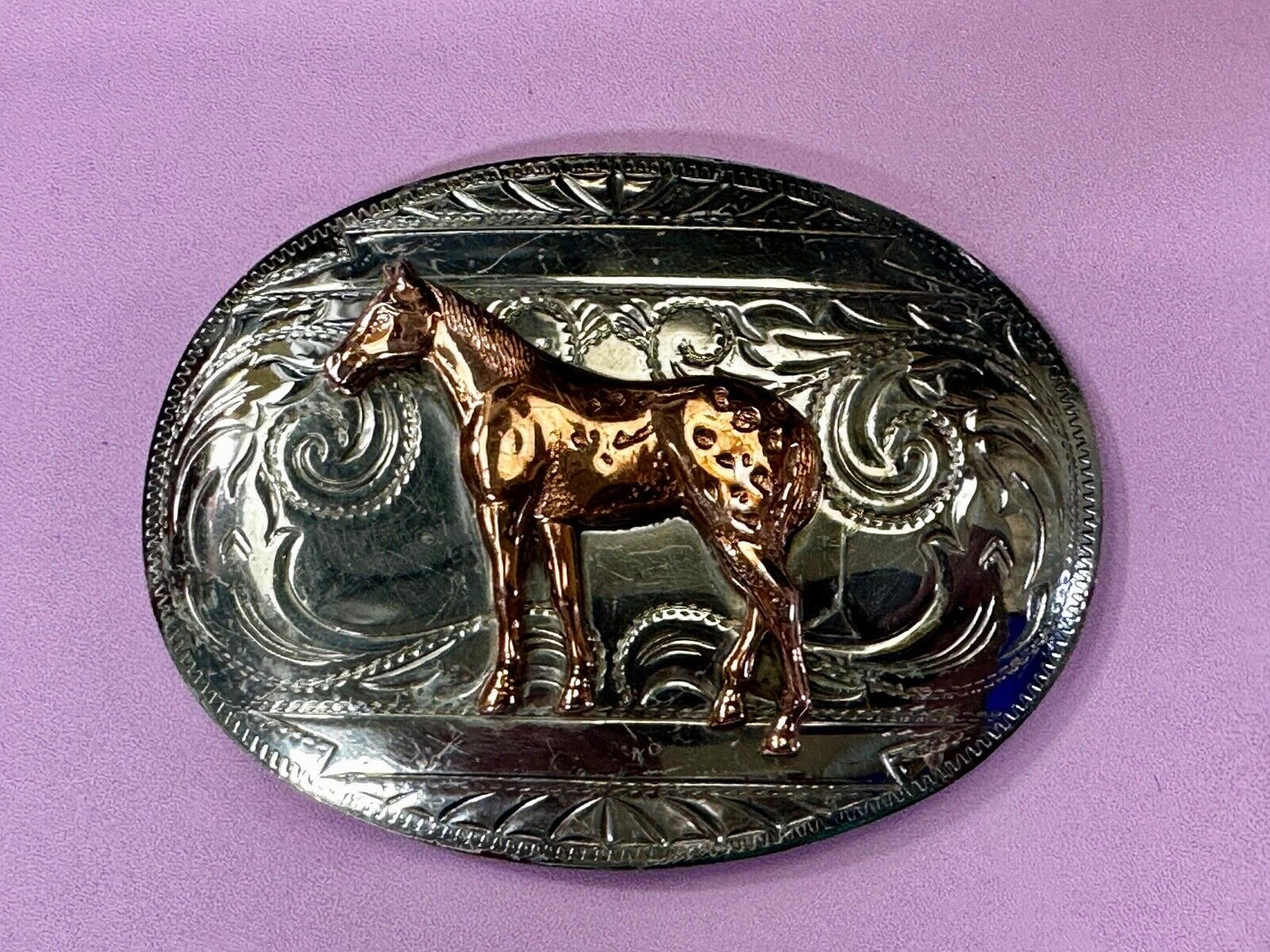 Vintage Horse Trophy With blank Award Nickel Silver Belt Buckle by BELL