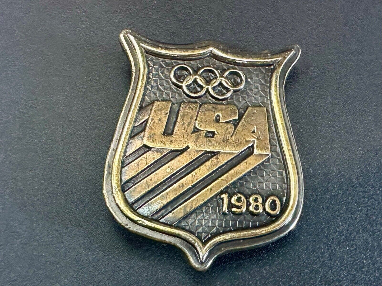 Vintage 1980 USA Olympic Teams Badge Shaped Bergamot belt buckle