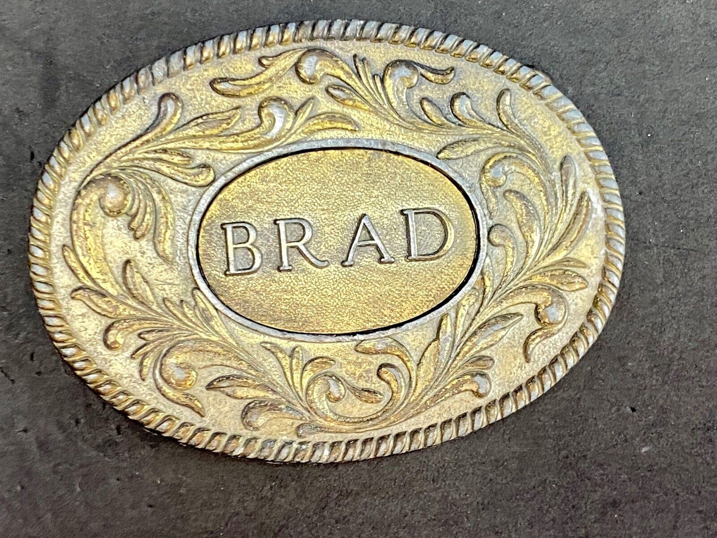 Vintage 70's The KINNEY Co BRAD Name western flower swirl Belt Buckle