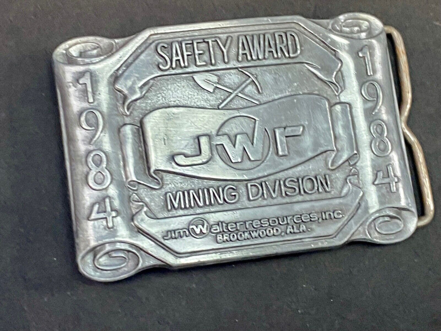 Vintage 1984 Jwr Safety Award Mining Division Belt Buckle No Lost Time Accidents
