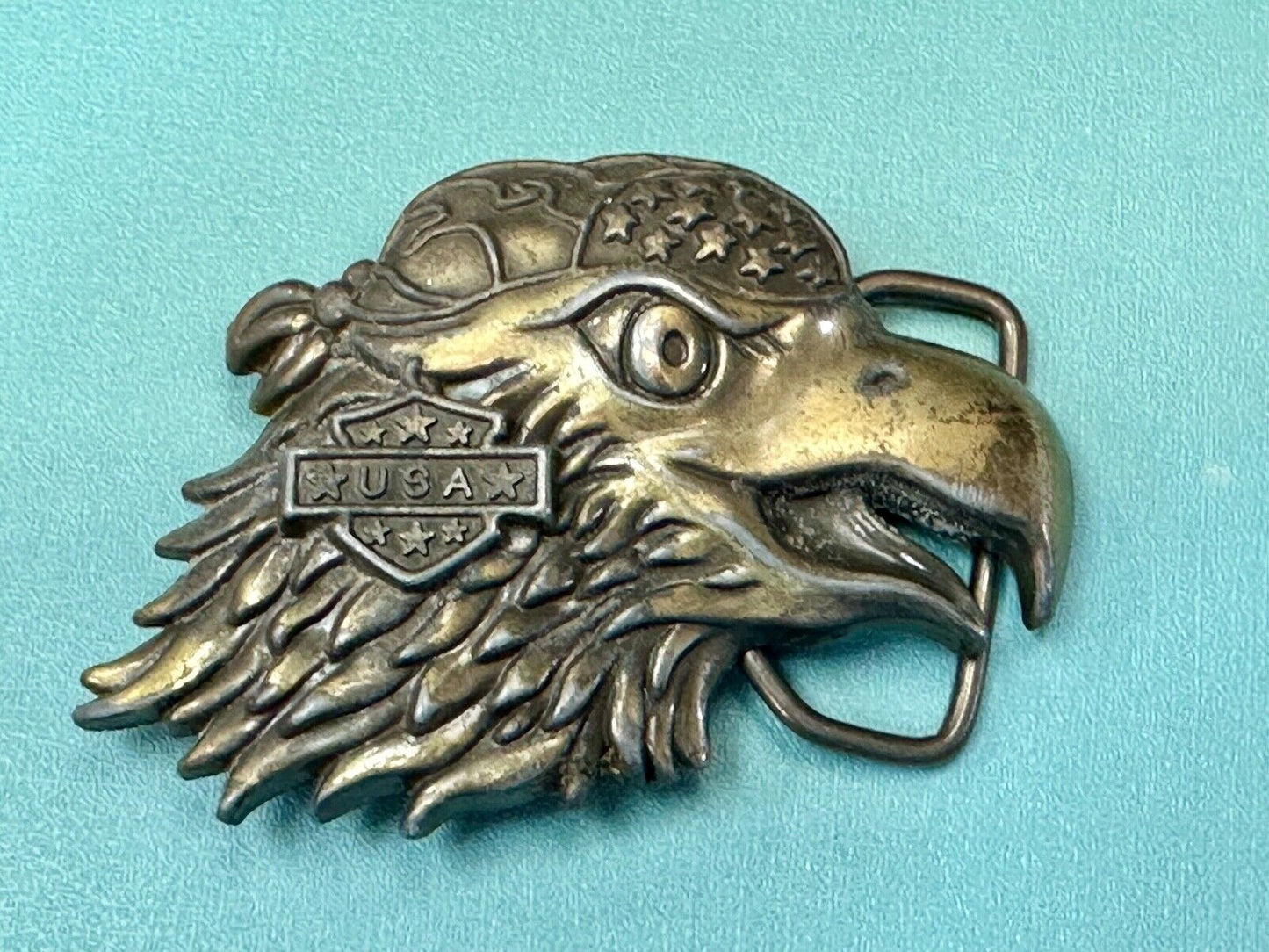 Bikers Eagle USA Motorcycle Rider figural cutout Head beak bandana belt buckle