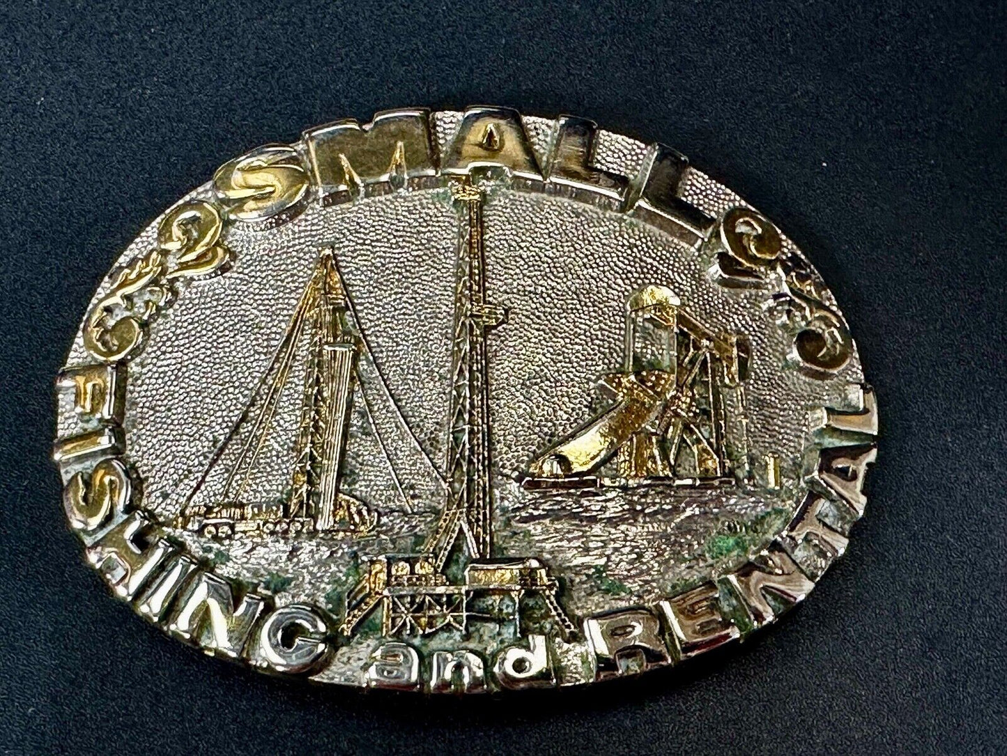 2 Small Fishing And Rental 24K Gold Plated Off Shore Oil Rig Belt Buckle By Adm