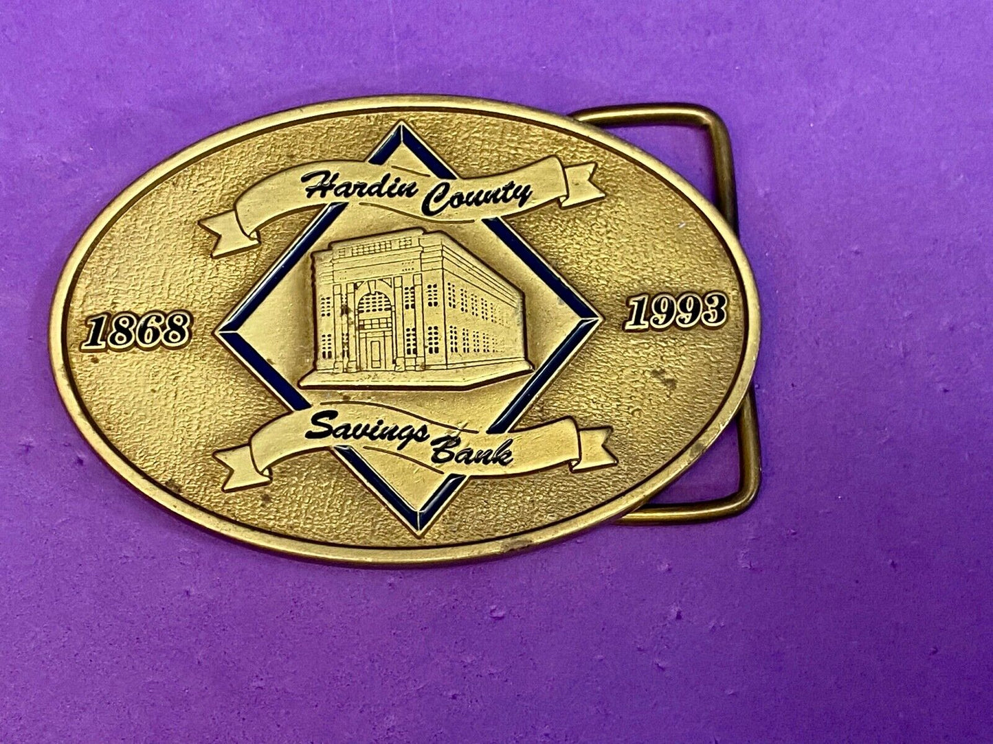 Vintage Hardin County Savings Bank Brass Tone Belt Buckle By Cd Hit