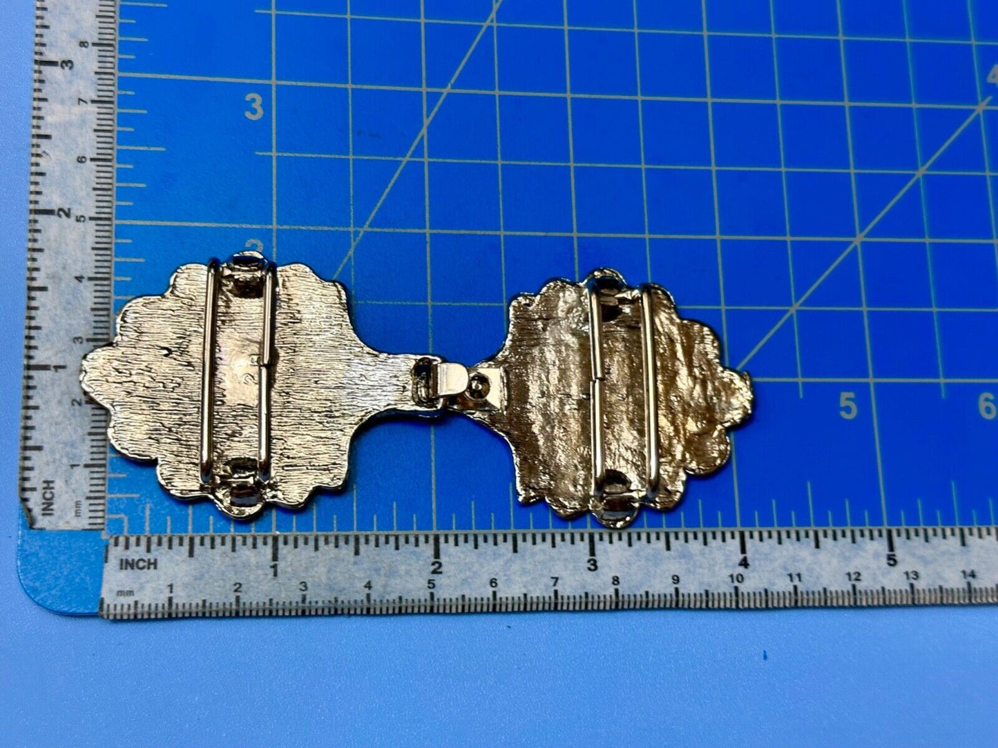 Vintage Abstract leaf shaped Two piece Interlocking silver tone belt buckle