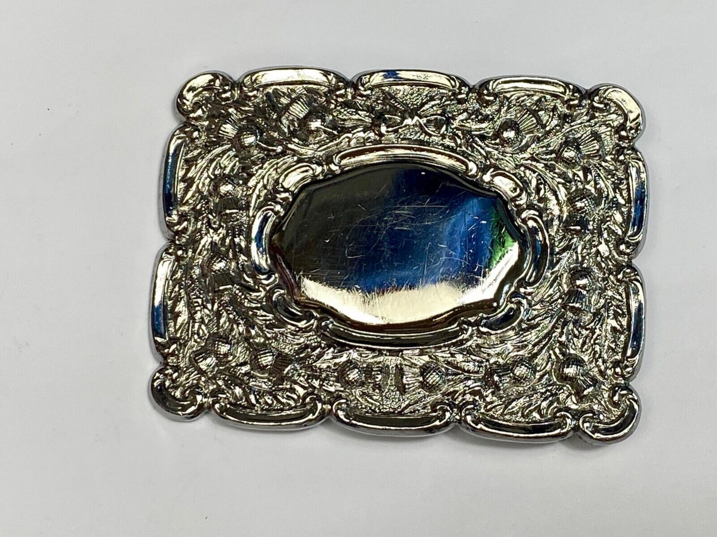 Beautiful ornate silver? Flower Swirl Made in GB Great Britain belt buckle