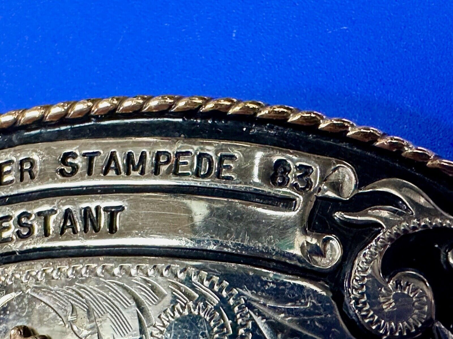 1983 Snake River Stampede Rodeo Idaho Trophy Comstock German Silver belt buckle