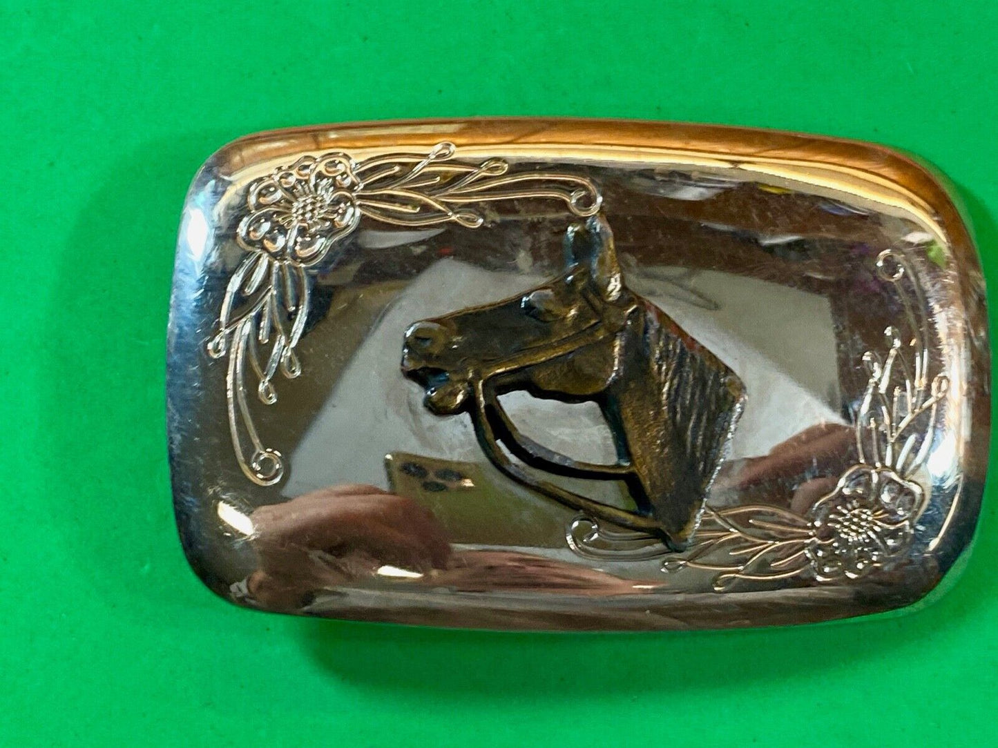 Usa Made Two Toned Horse Head Bust Mirrored Belt Buckle