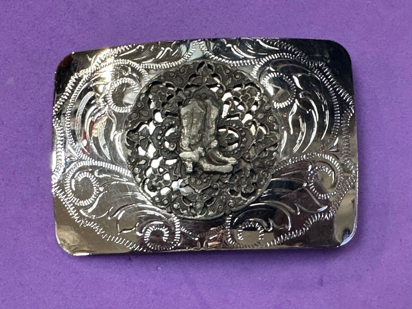 Vintage Cowboy Boots western flower swirl design belt buckle