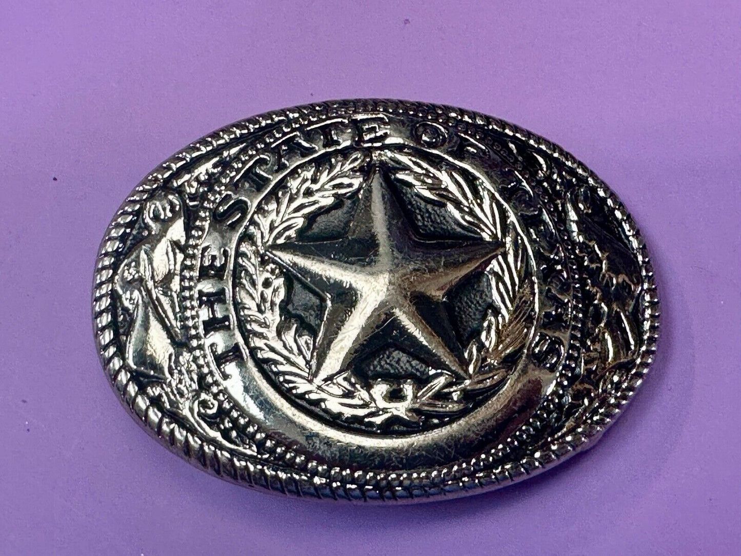 Texas Star & Flag - State Series vintage small gold tone belt buckle