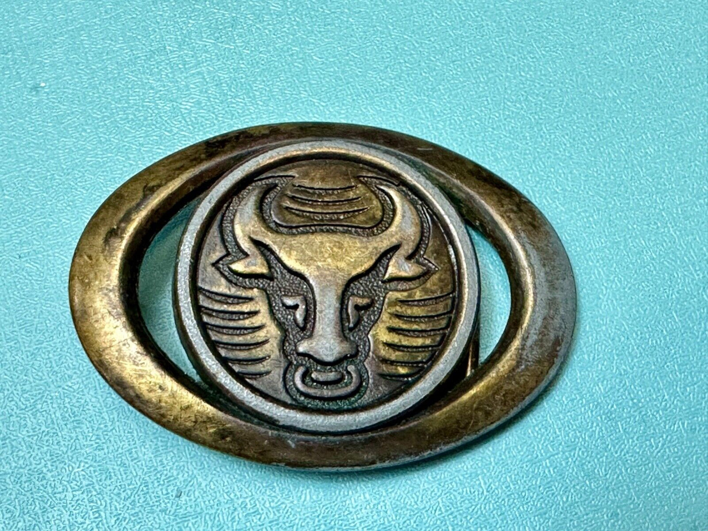 Vintage Bull Skull Diablo LONGHORN cow steer western oval belt buckle