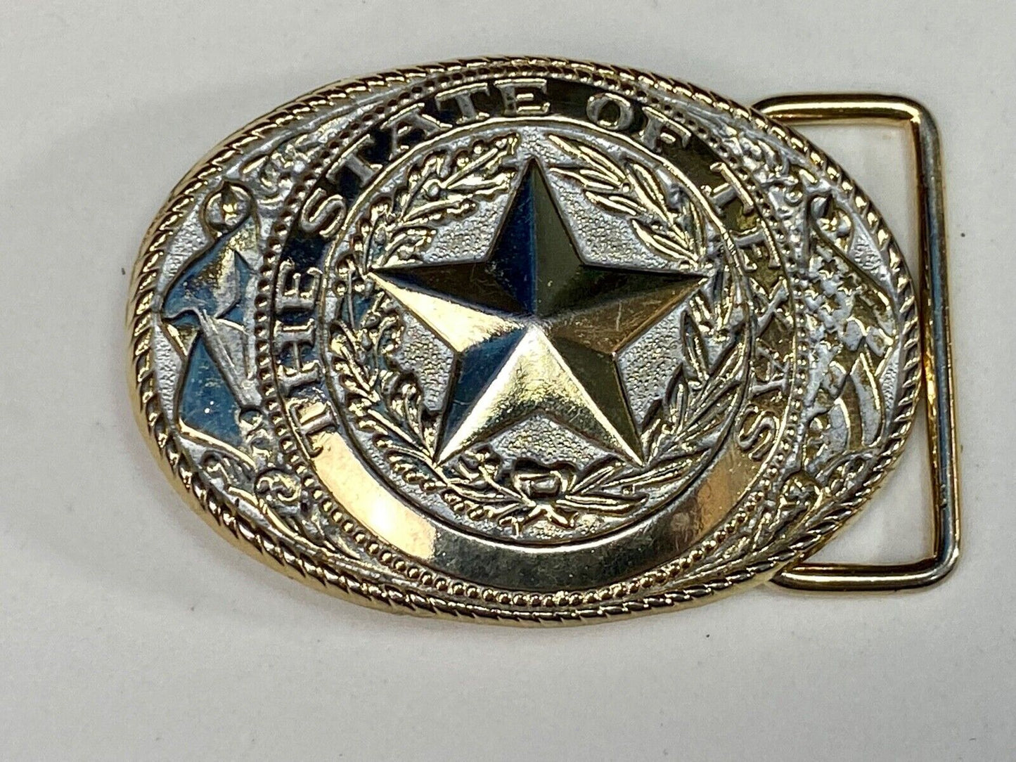 The Great State Of Texas Star Commemorative Gold & Cream Color Belt Buckle