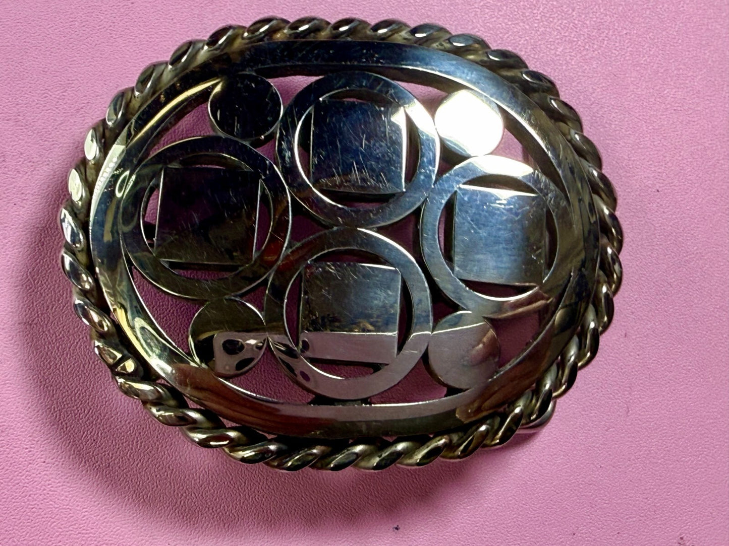 Artisan Welder Art Abstract Open Work Circle Square Pattern Vintage Belt Buckle
