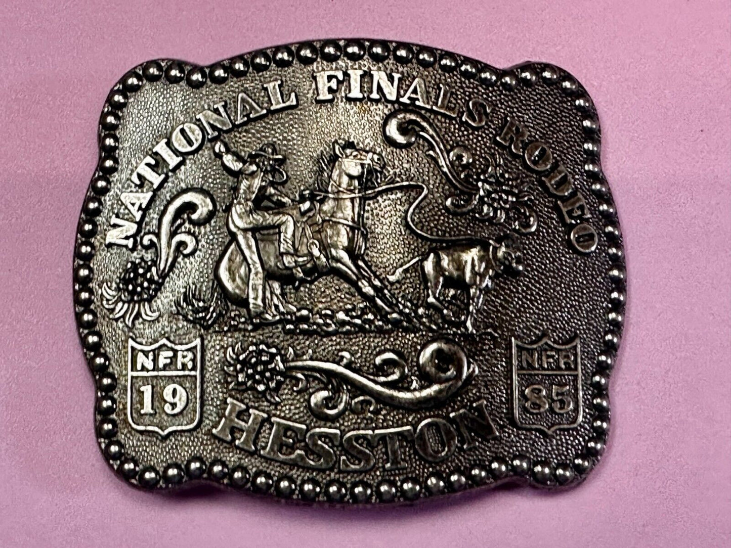 1985 Hesston NFR National Finals Rodeo Cowboys Western Belt Buckle