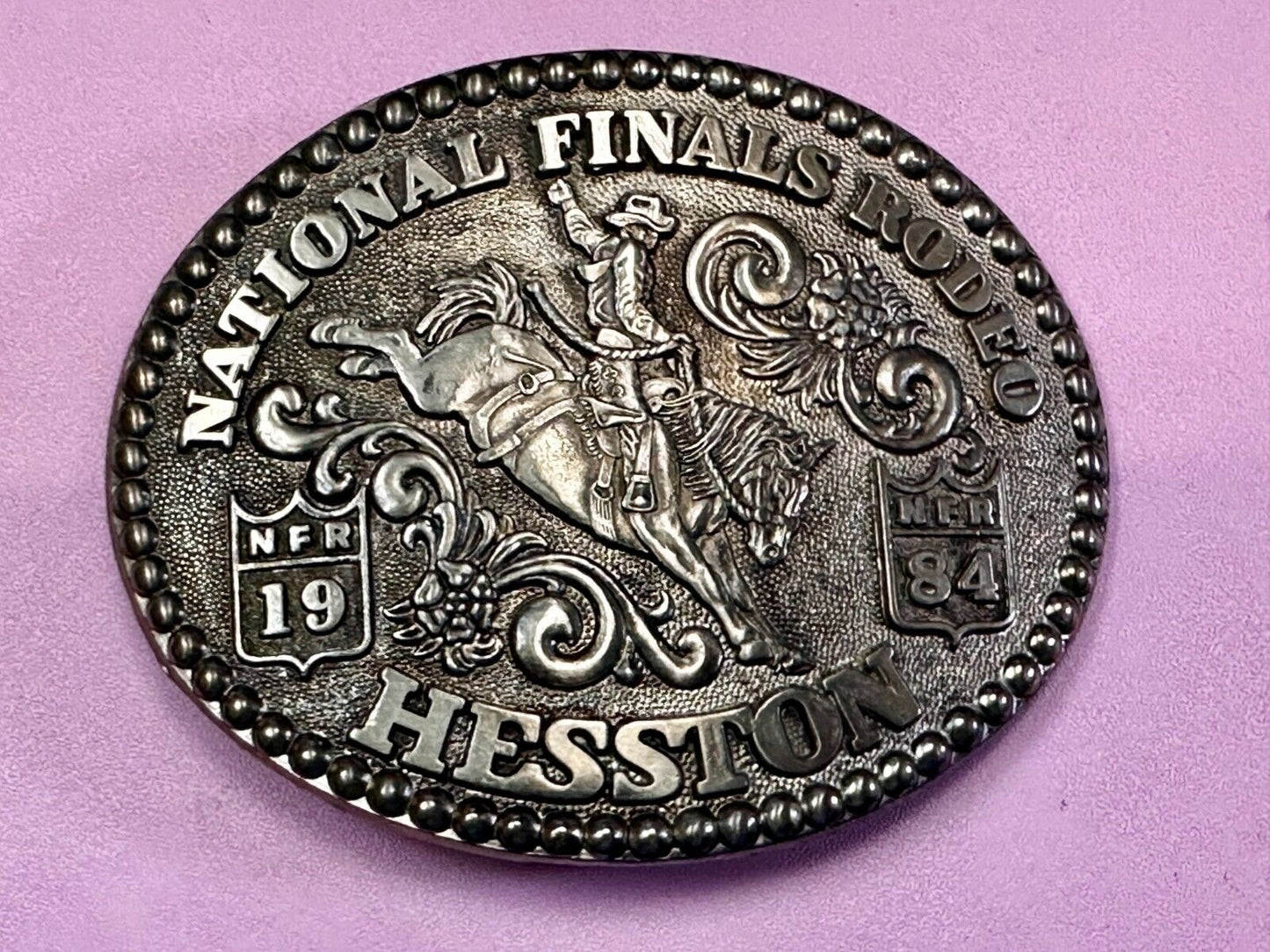 1984 Hesston NFR National Finals Rodeo Cowboys Western Belt Buckle