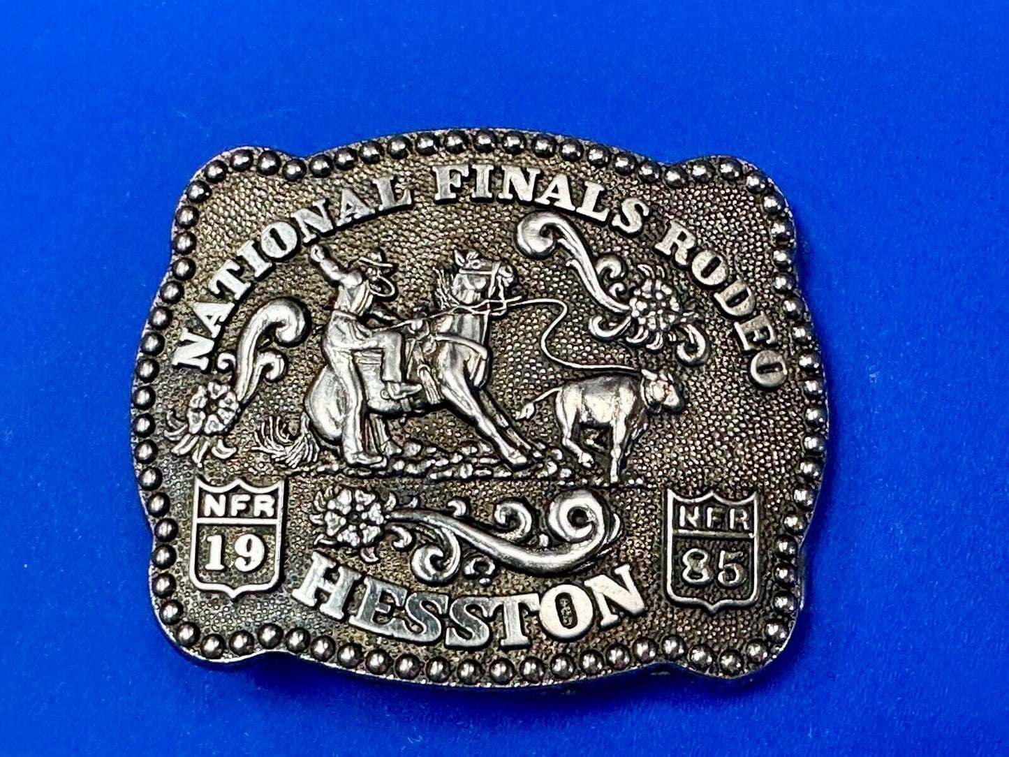 1985 NFR YOUTH SIZE `Rodeo Vintage Hesston Belt Buckle Steer Wrestling