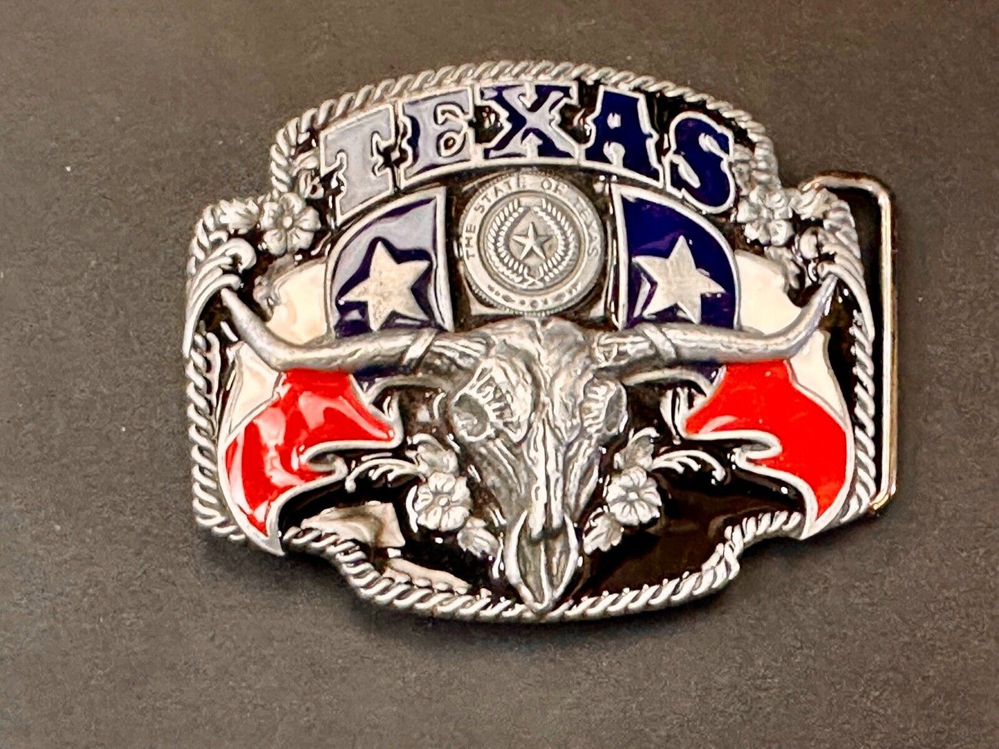 Texas longhorn - Raised dimensional everything tx belt buckle - Star Flag Rodeo