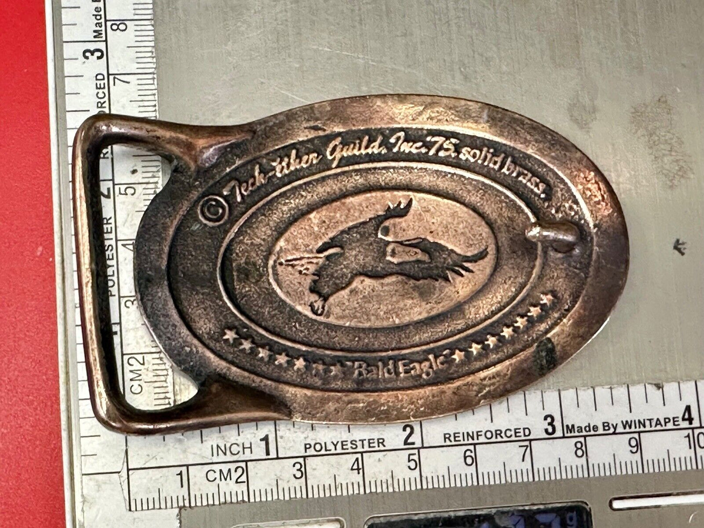 BALD EAGLE - vintage Tech Ether Guild Hippy style solid brass belt buckle