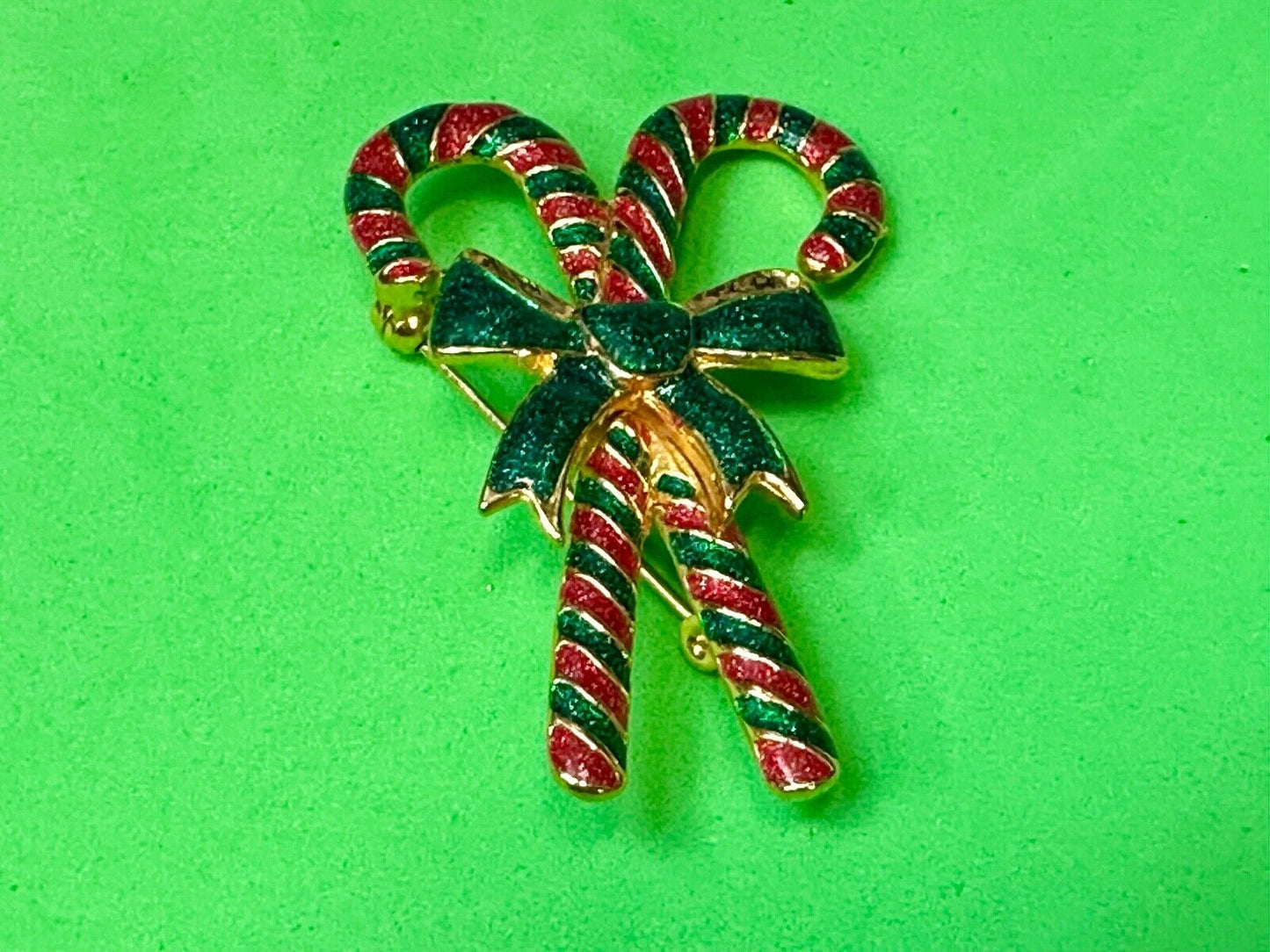 Vintage Candy Cain Pair with bow Christmas Holliday Brooch by AAI