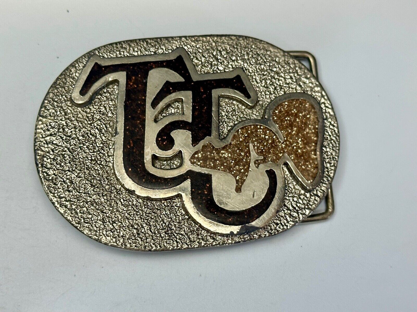 TT Ranch western inlaid enamel symbol emblem Vintage rodeo Cowboys Belt Buckle