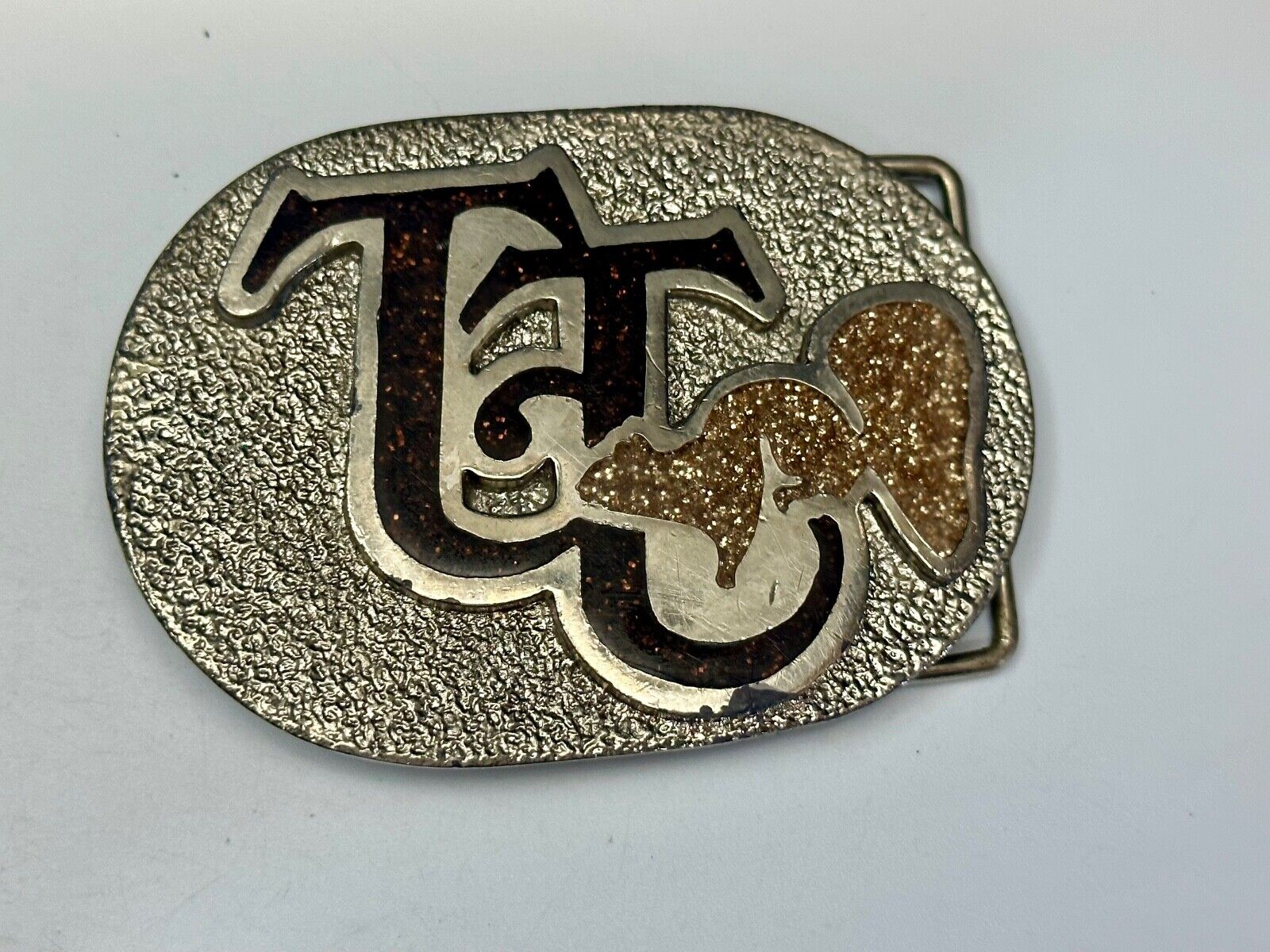 TT Ranch western inlaid enamel symbol emblem Vintage rodeo Cowboys Belt Buckle