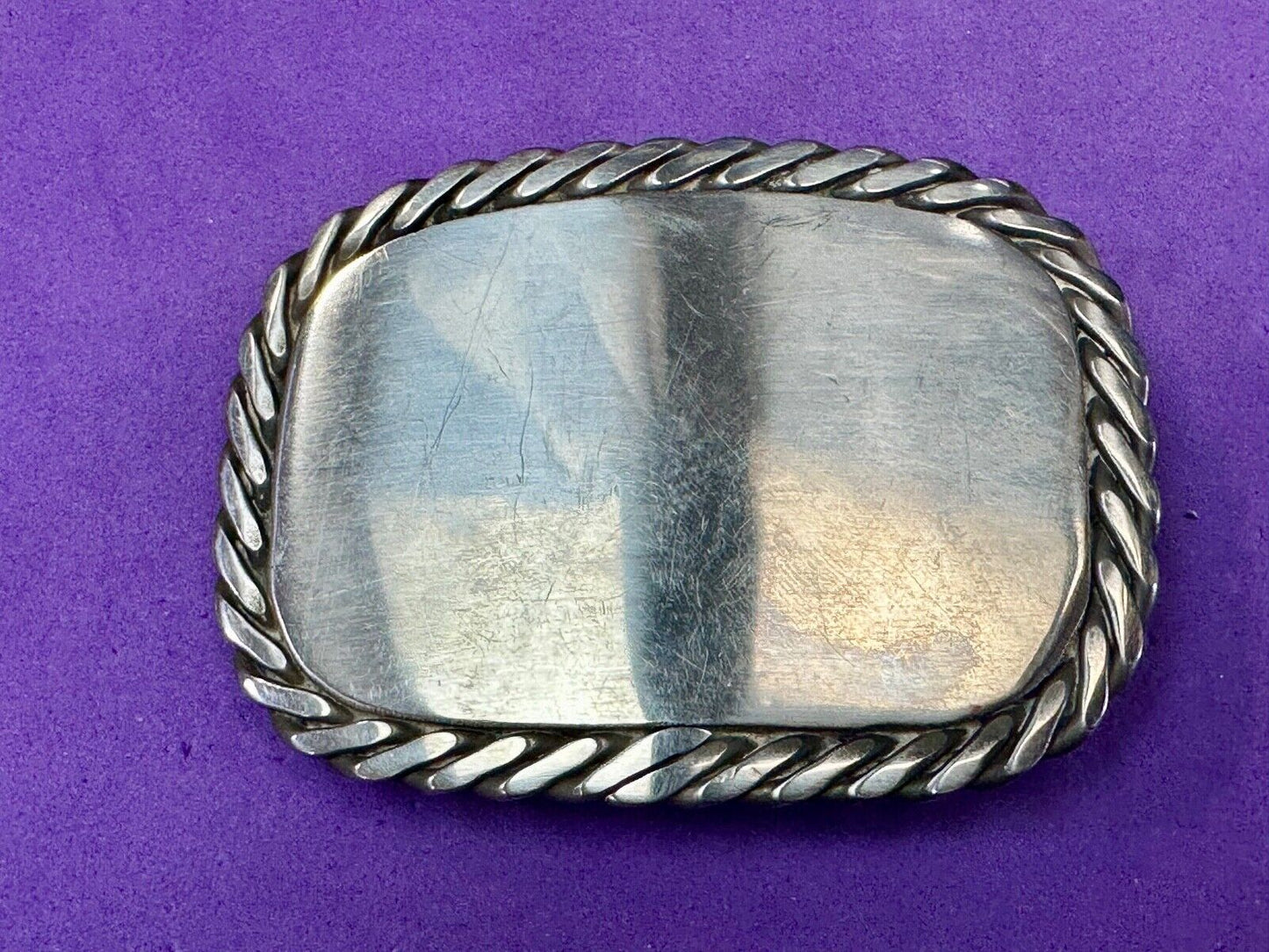Artisan silver color belt buckle for craft project / wear - Thick rope boarder