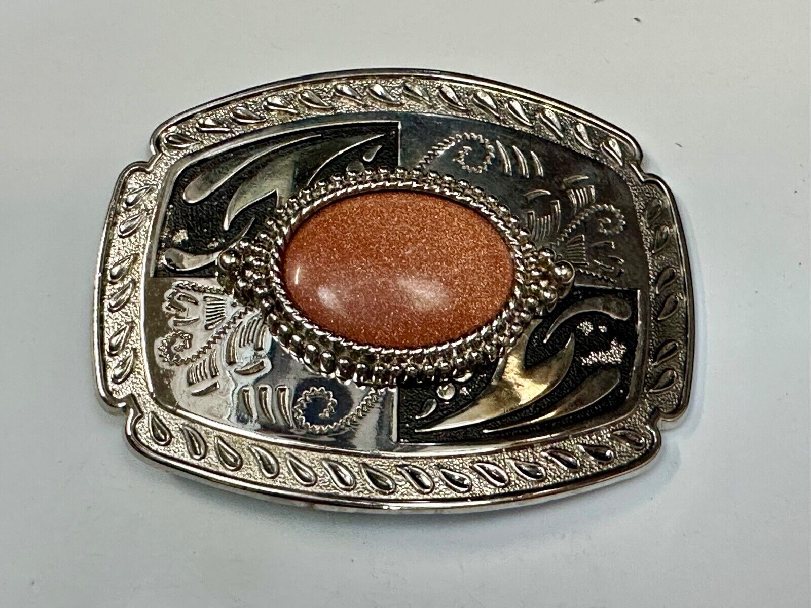 Vintage Goldstone Cabochon Cab Stone Centerpiece on Western Belt Buckle