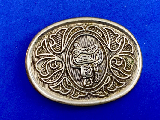 Avon Vintage Silver Tone Horse Saddle Belt Buckle