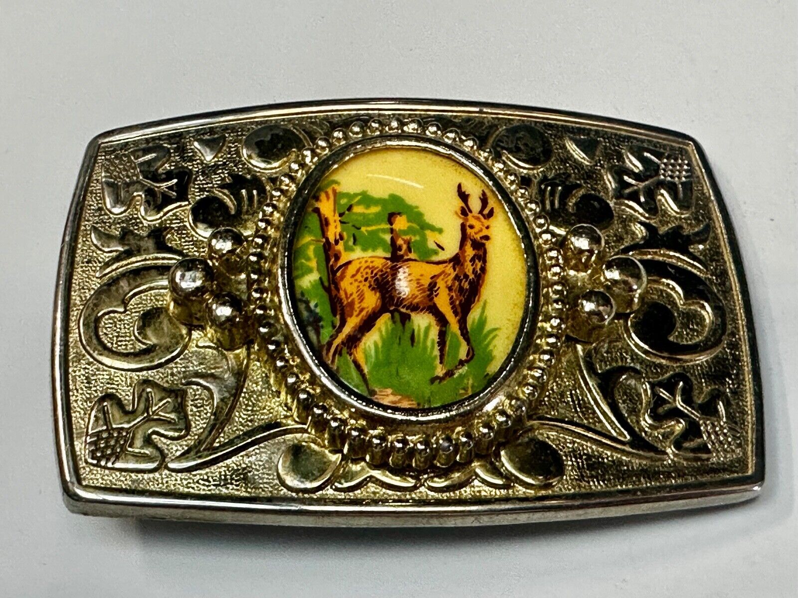 Alpaca Vintage Porcelain? Cab Cabochon Centerpiece in Western Belt Buckle