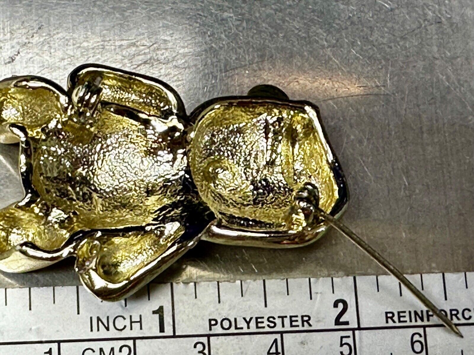 Adorable Teddy Bear Gold Tone Vintage Brooch Pin Signed by.AJC