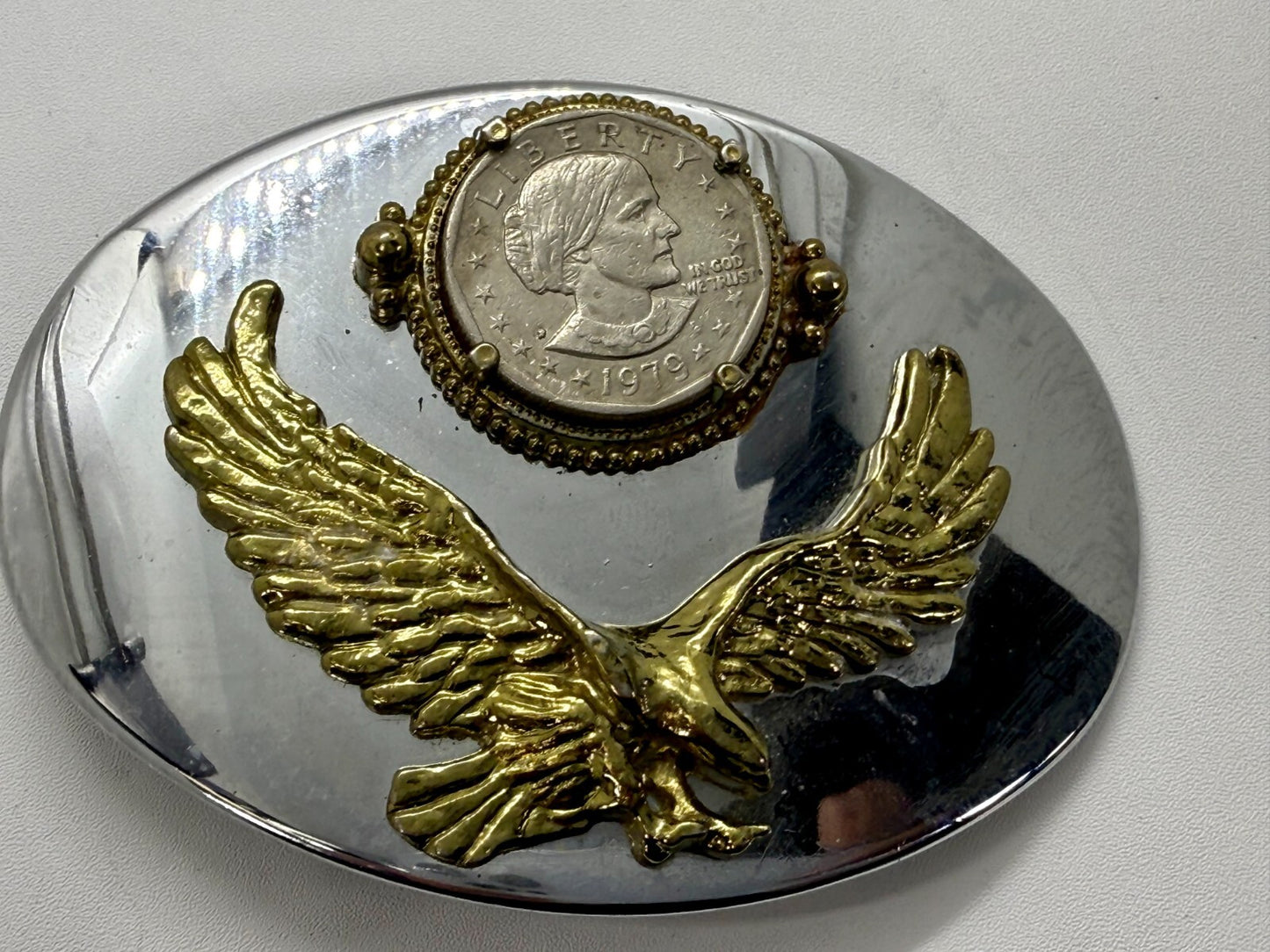 American Bald Eagle 1979 Susan B. Anthony Dollar Coin Collector Belt Buckle