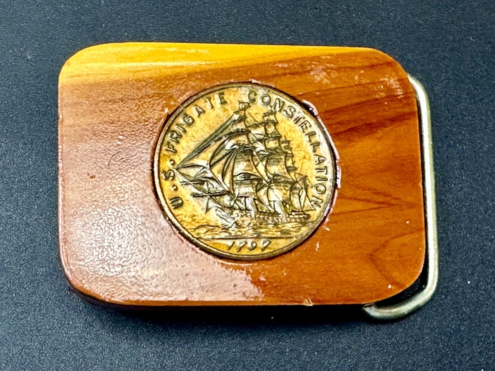 1797 USS Frigate Constellation Medal custom artisan inland to wood Belt Buckle