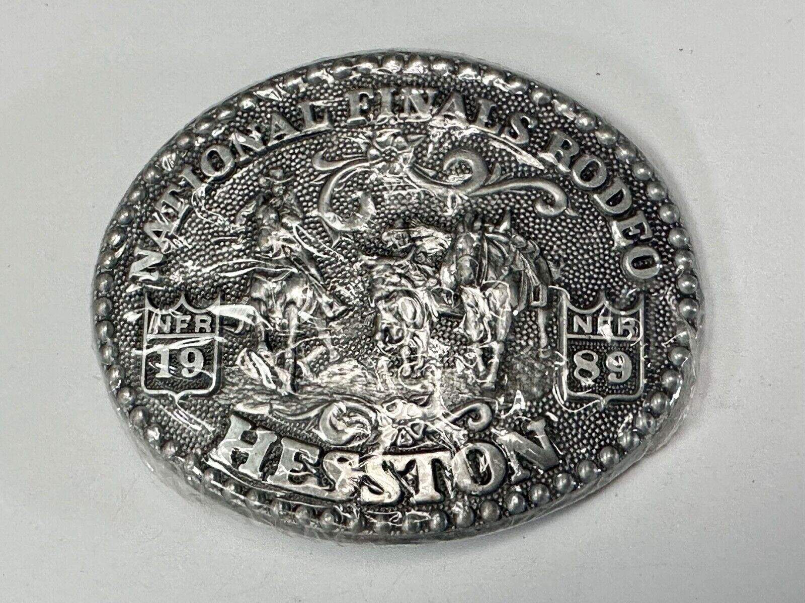 1989 NFR Rodeo Vintage Hesston Belt Buckle Steer Wrestling  New Nos