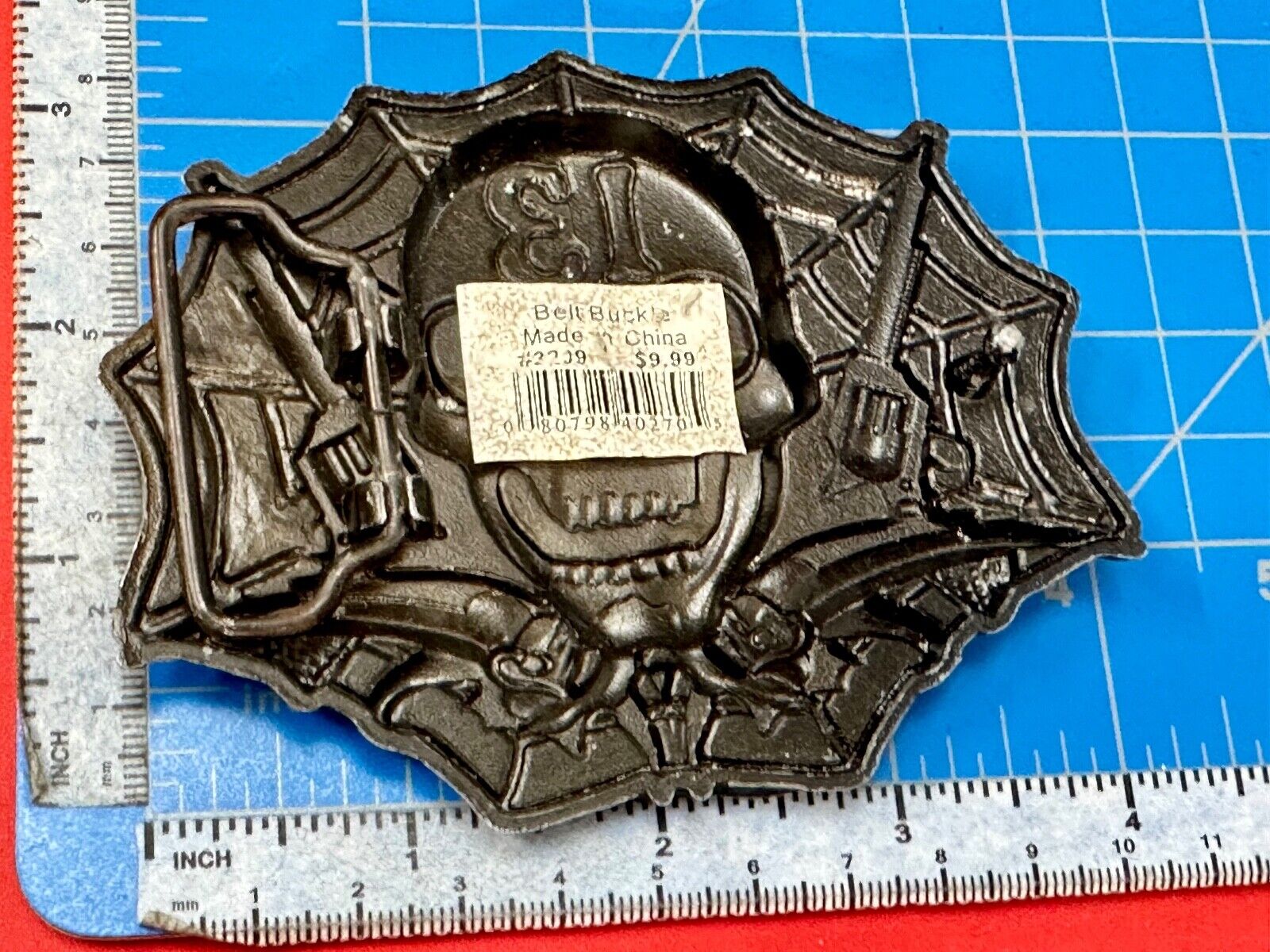 Vampire Skull with bat wings and number 13 metal belt buckle