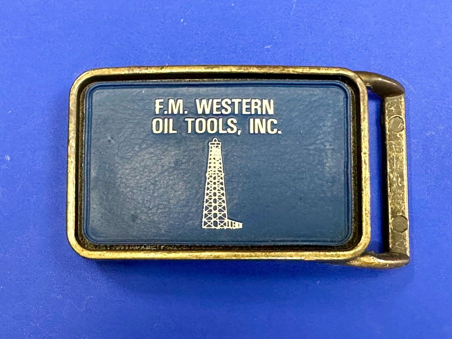 Vintage  FM western oil well tools belt buckle - Mining Refinery Drilling