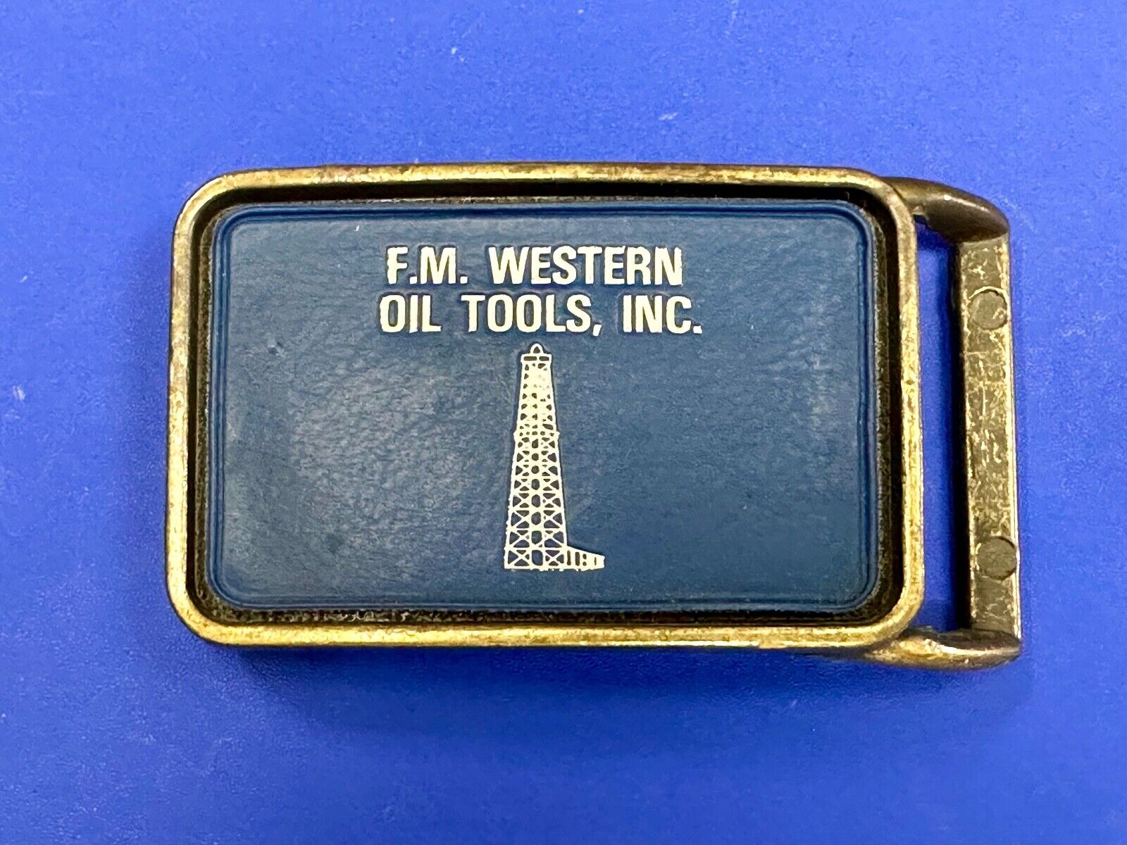 Vintage  FM western oil well tools belt buckle - Mining Refinery Drilling