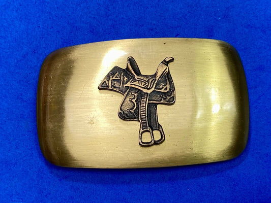Vintage Chambers Signed Horse Saddle Western Belt Buckle 