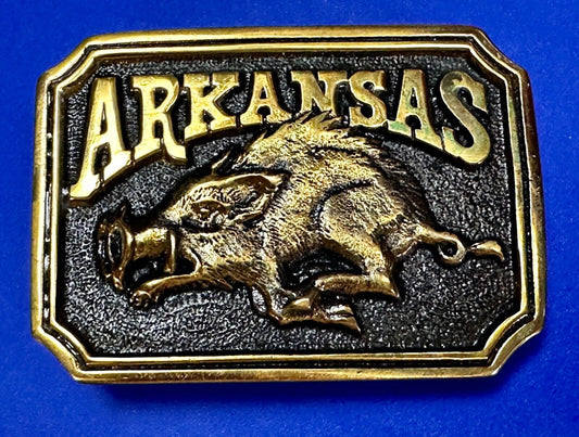 ARKANSAS RAZORBACK Solid Brass Vintage 1977 Belt Buckle Heritage Mint LTD