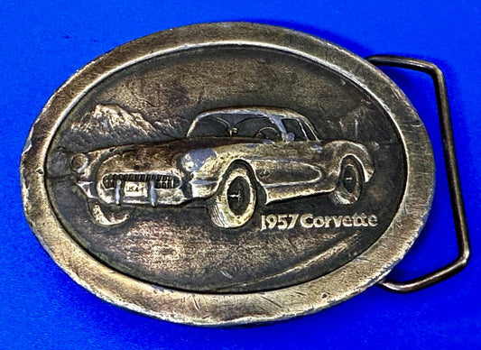 1957 Corvette Chevy Car Collector Brass Tone Indiana Metal Craft Belt Buckle