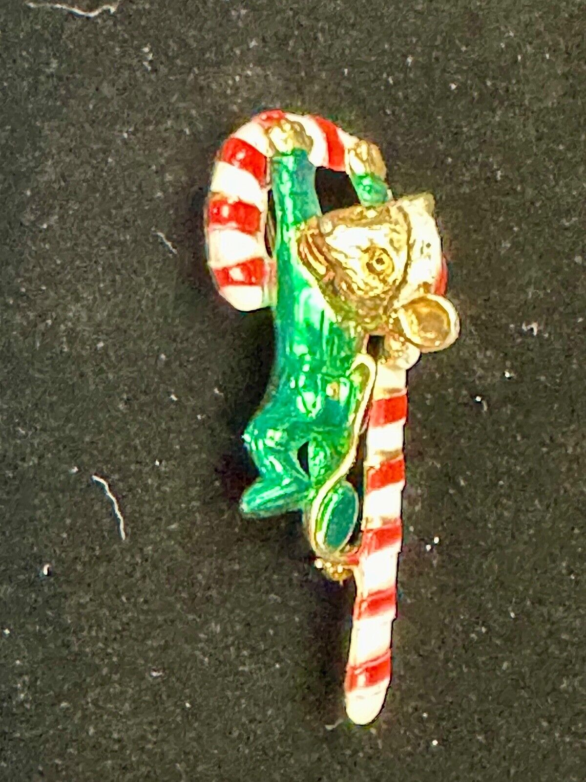 AJC signed MOUSE on Candy Cane Holliday Pin /  Brooch