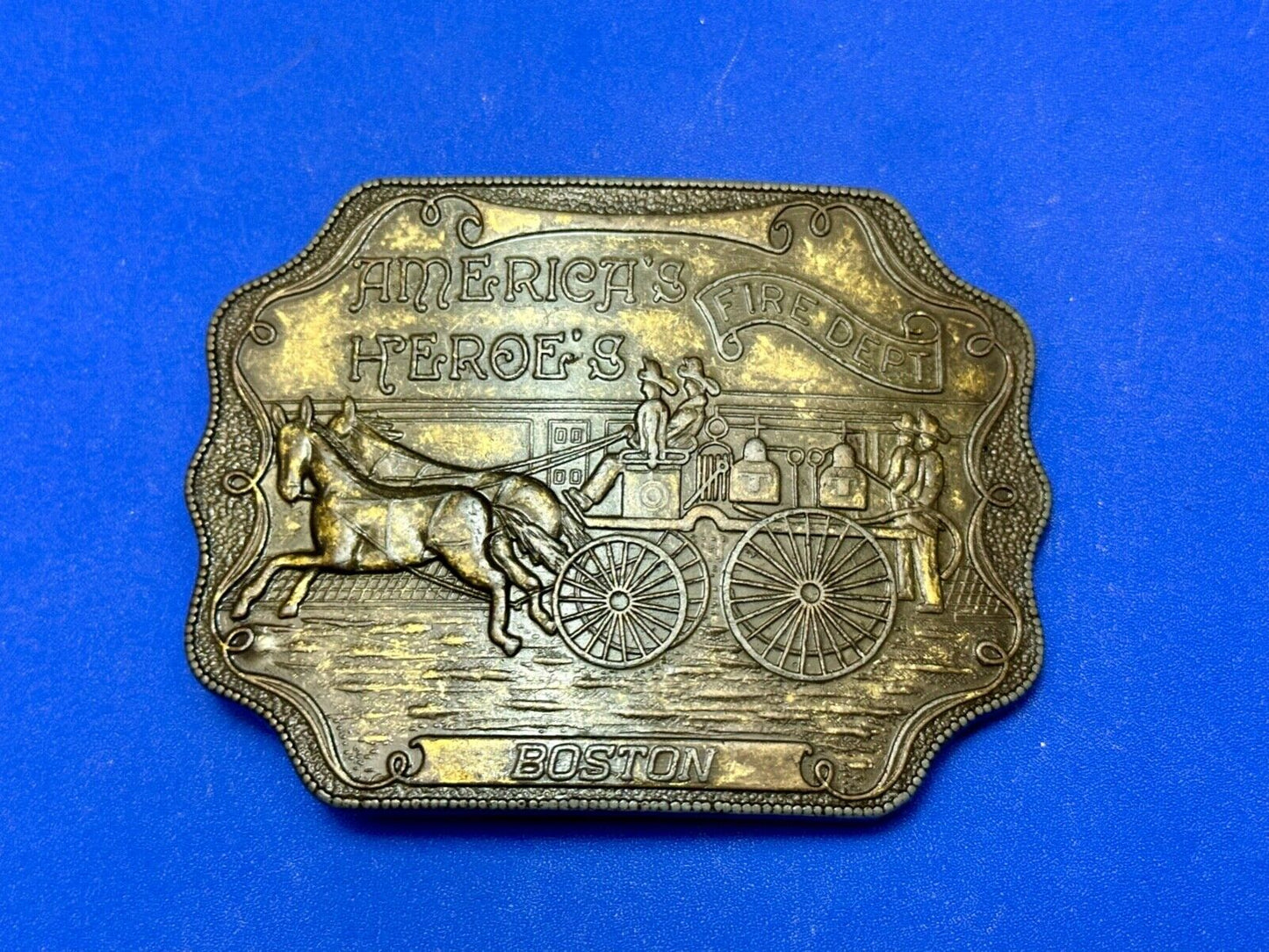 America's Heroes Firefighters Fire Department BOSTON MA Vintage belt buckle