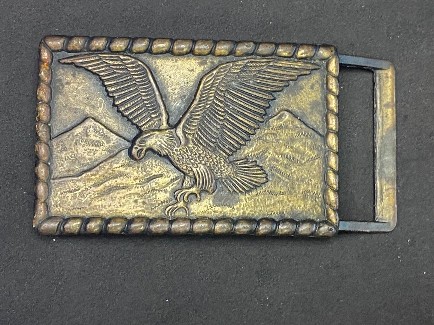 Hunting, Diving Flying Patriotic Eagle Over Mountain Range Belt Buckle 