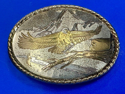 American Eagle Landing on limb perch - Vintage western oval belt buckle marked W