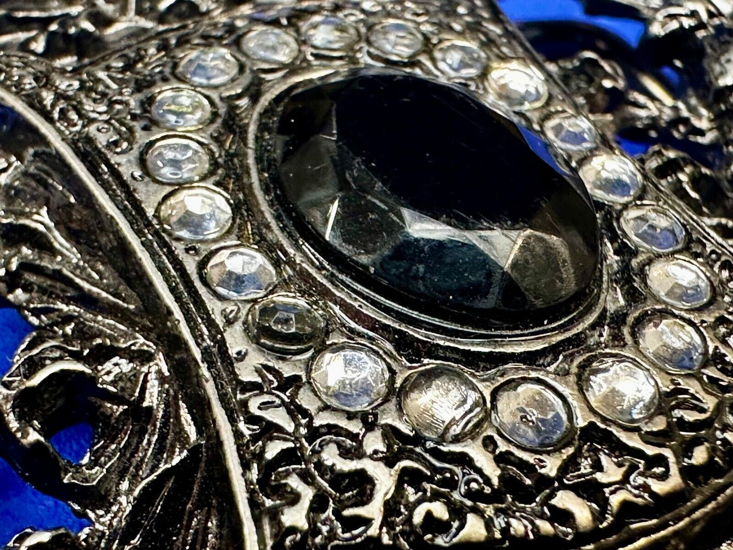 Victorian Style Black Rhinestone Centerpiece Vintage See Through Belt Buckle